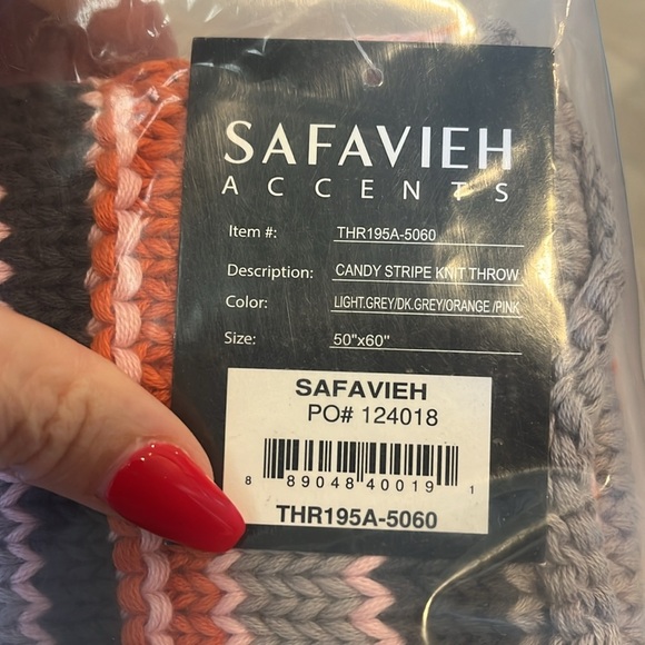 SAFAVIEH NWT Candy Stripe Knit Throw Blanket Style THR195A-5060 orange pink grey - Picture 6 of 8